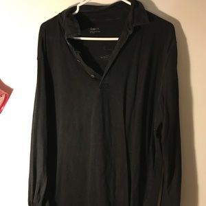 Black crew neck long sleeve shirt with button